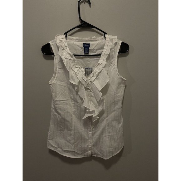 Izod Tops - Izod Ladies XS White Button Down Ruffle Neck-Front Sleeveless Blouse Top NWT $62